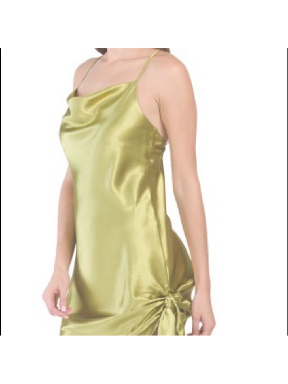 Anthropologie Moon River Olive Chartreuse Satin Cowl Neck Mini Dress NWT M - Picture 3 of 15